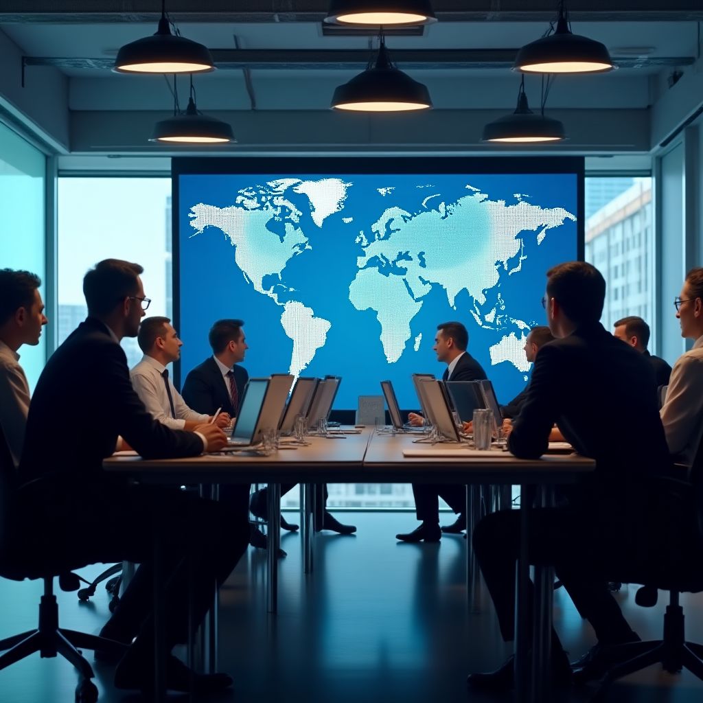 Equipo de consultoría en reunión estratégica